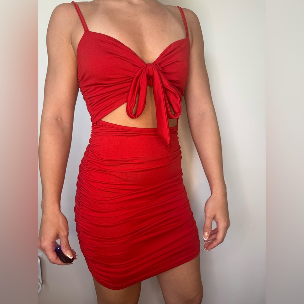 Zara Red Cut-Out Ruched Bodycon Dress